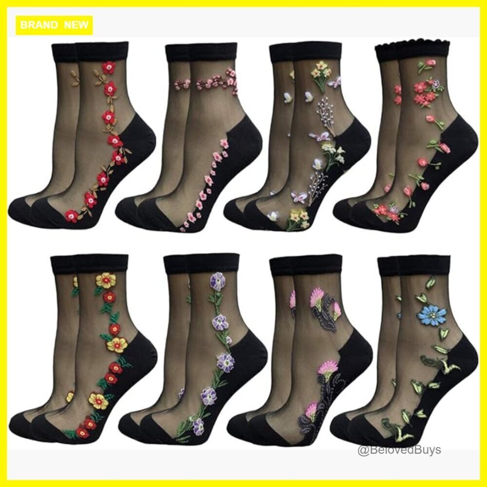Sheer Mesh Transparent Ankle Socks - Ultra-Thin Lace Fishnet Crew